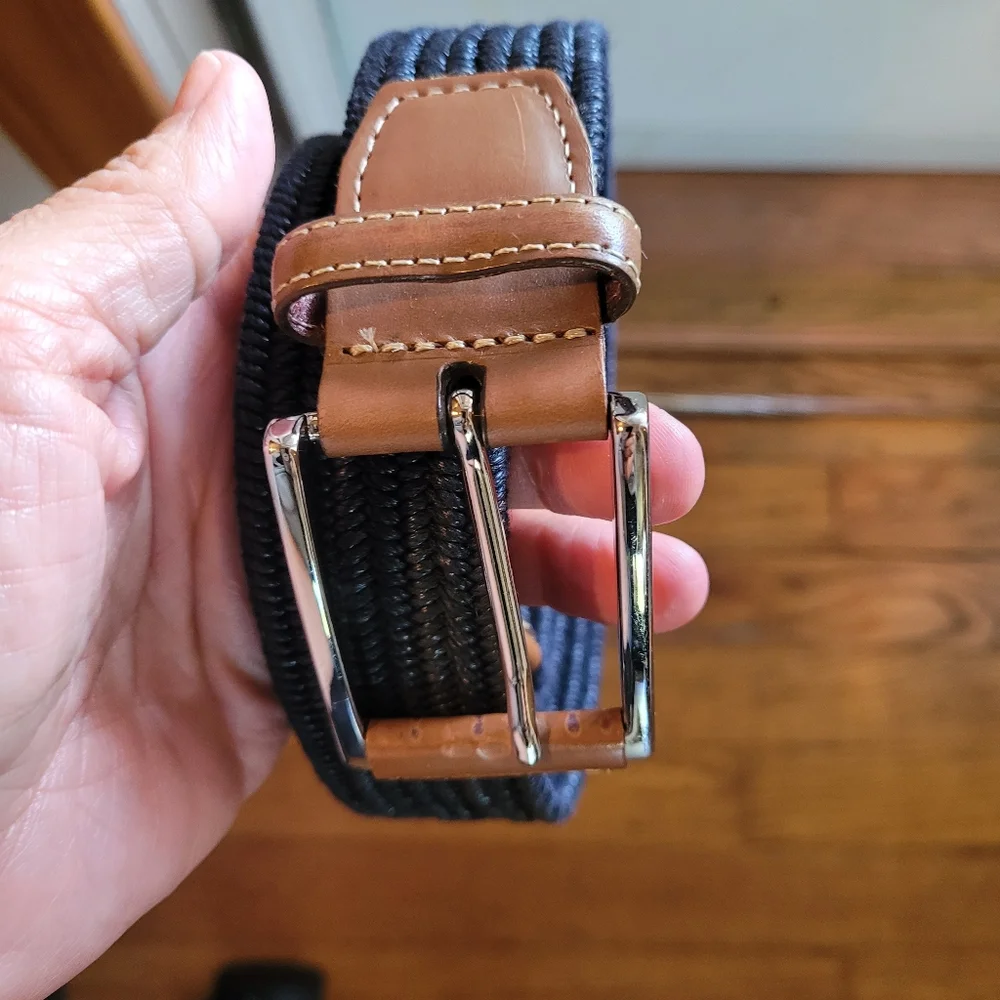 Torino woven cotton & leather belt Size 44, unisex